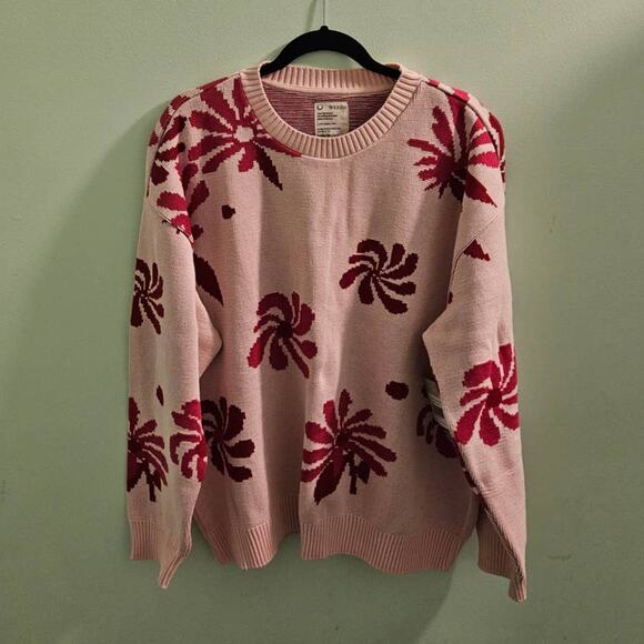 NWT! FOR DAYS Oversized Floral Crew Sweater in Light Pink Floral Organic Cotton - Picture 5 of 11